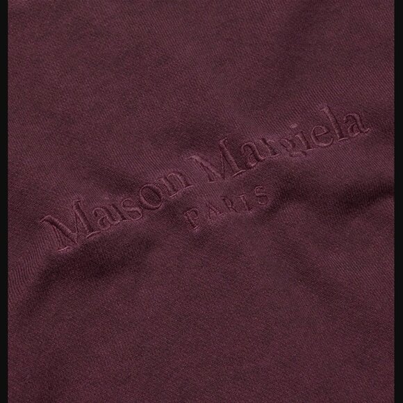 MAISON MARGIELA OVERSIZED LOGO EMBROIDERED LOOPBACK HOODIE in BURGUNDY sz XXL - Picture 4 of 5